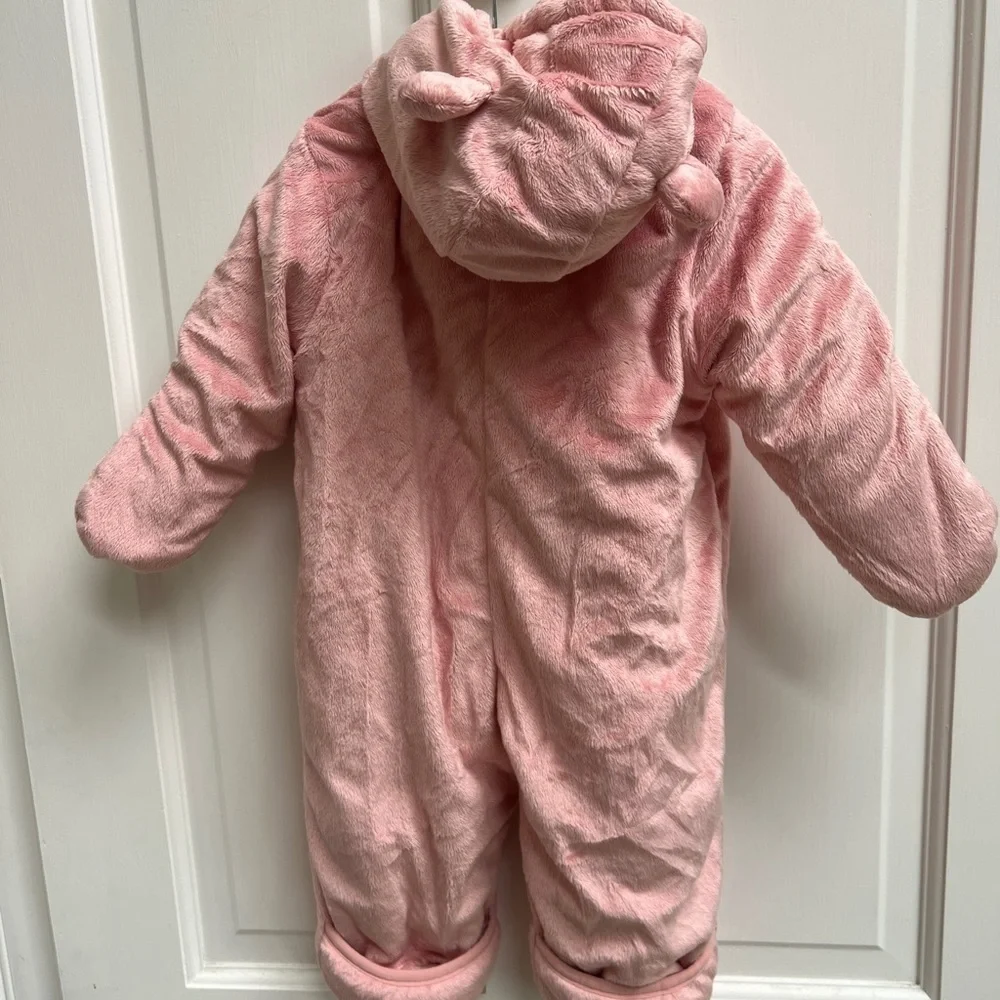 NWOT Carter’s 6-9M Heavy Furry Pink Bear Girls Snow Suit with Built in Mittens